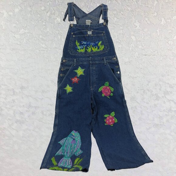 Calvin Klein Jeans Vintage Hand-Painted Denim Bib Overalls Size M - Picture 1 of 16
